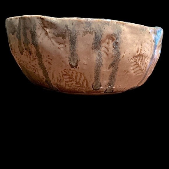 Vintage Pottery Drip Glazed With A Leaf Pattern Design &‎ Artist Signed - Picture 4 of 11